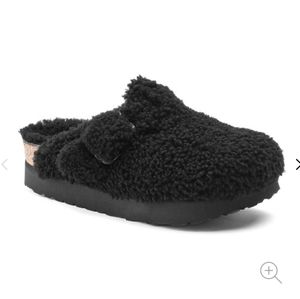 NEW Birkenstock Papillio Boston Black Shearling Slip-On Clog 38EU